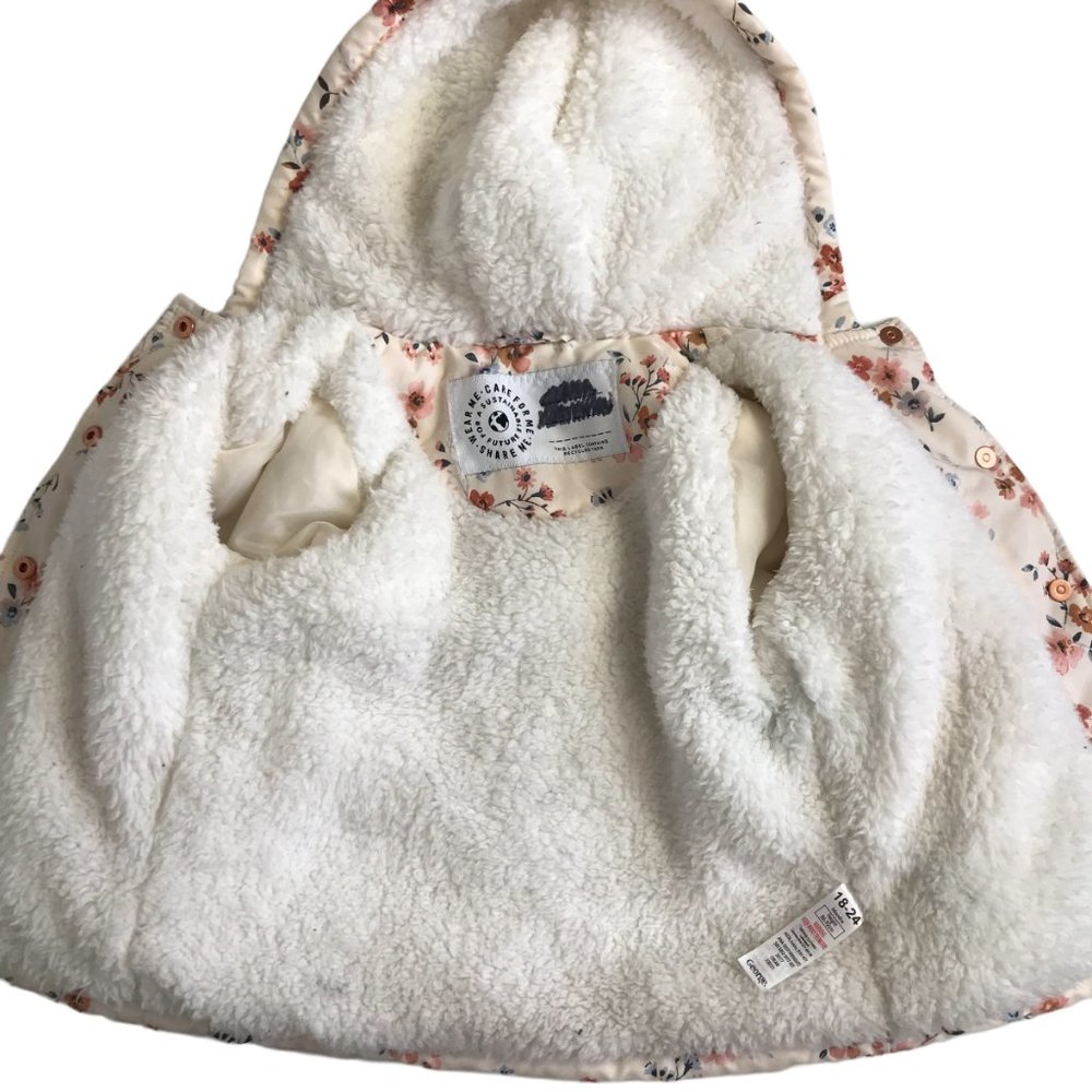 George Girls Floral Jacket Toddler Pink Age 18-24 Mos Faux Sherpa Lined Hooded - Picture 5 of 8